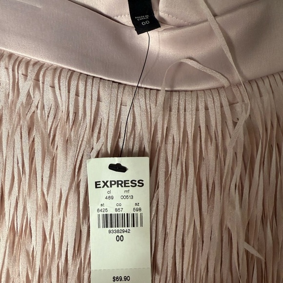 Express Pink Fringed Mini Skirt With Satin Waistband - Picture 2 of 4